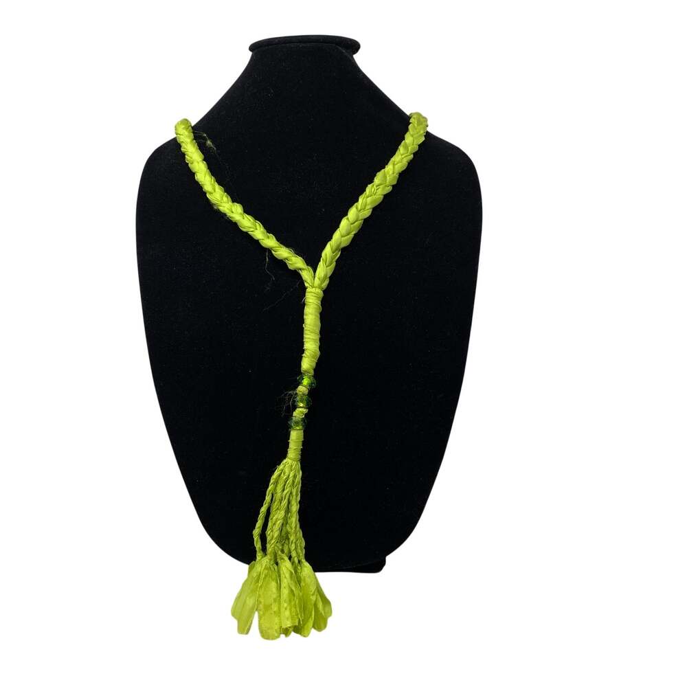 Johnny Was Necklace Women's Lime Green Braided Fabric Beaded Tassel Boho